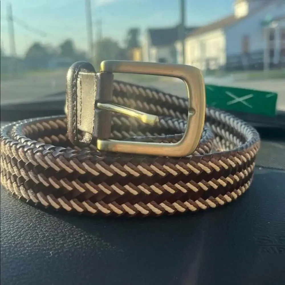 leather braided belt in brown and tan 42”